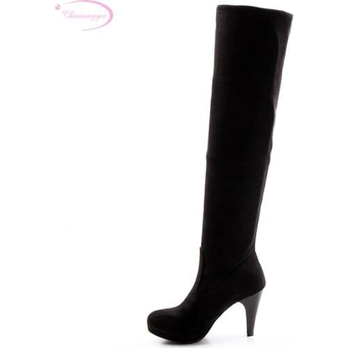 Chainingyee autumn over knee high boots nubuck round toe side zipper brown black grey red high heel warm riding women boots