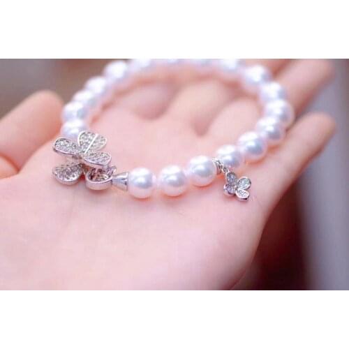 D314 Pearls Bracelets Fine Jewelry 8-9mm Natural Fresh Water White Pearls Bracelets for Women Fine Pearls Bracelets