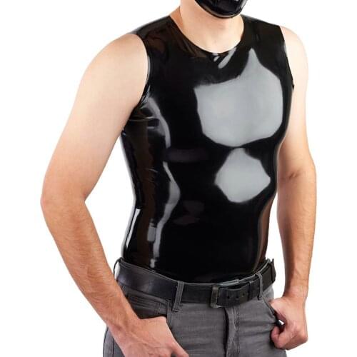 Black Latex Men Vest Top Classic Shirt Crew Neck Sleeveless Costume Male Tops Rubber O-neck Vest 100% Handmade