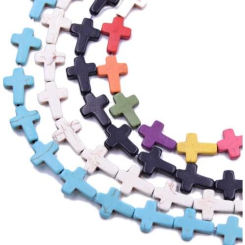 1Strand White/Blue/Colorful Howlite Stone Cross Shape DIY Loose Beads For Handcraft 16*12mm s1021