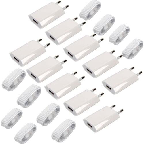 10 Pcs USB Cable and Wall Travel Charger Power Adapter 1M 8PIN Data Charging Cable for iPhone 5 5s 6 7 8 12 Pro 11 XS MAX XR X