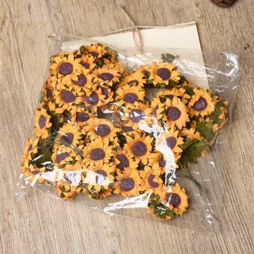 100pcs Artificial flower sunflower mini paper flower for home decoration diy gift box childrens handmade work accessories