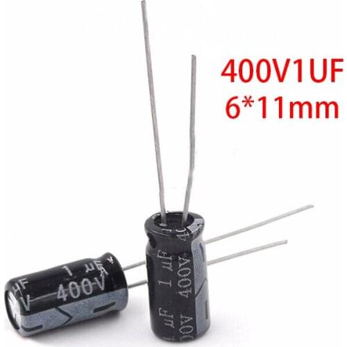 50PCS Higt quality 400V1UF 6*11mm 1UF 400V 6*11 Electrolytic capacitor