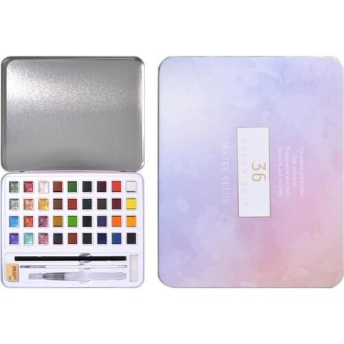 6/36/48 Colors Solid Watercolor Paint Set Glitter Basic Water Color Pigment Kit with Painting Palette Art Supplies for Beginners