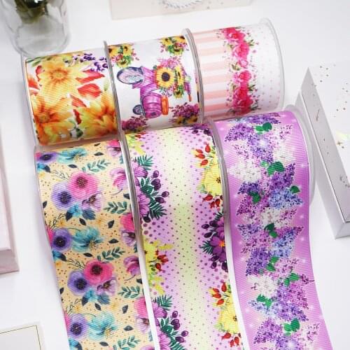 DIY Cartoon Flower Printed Grosgrain Ribbon For Craft Supplies Sewing Accessories 5 Yards. 35555