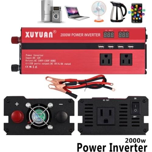 2000W Car Inverter DC 12V to AC 110V Power Supply Car Voltage Converter USB Charger Dual LED Display Inversor