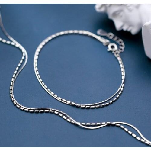 MIQIAO 925 Anklet Women Sterling Silver Rose Gold Female Simple Fashion Geometric Chain For Ladies Sweet Aesthetic Jewelry Gift