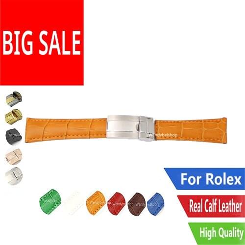 CARLYWET 20mm Black Red Green Leather VINTAGE Luxury Wrist Watch Band Strap Clasp For Rolex DAYTONA SUBMARINER OYSTER GMT