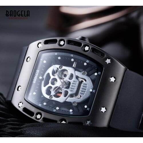 BAOGELA Top Brand Men Fashion Quartz Watch Mens Luxury Black Skull Wristwatch Male Waterproof Clock Relogio Masculino 1612 HHB