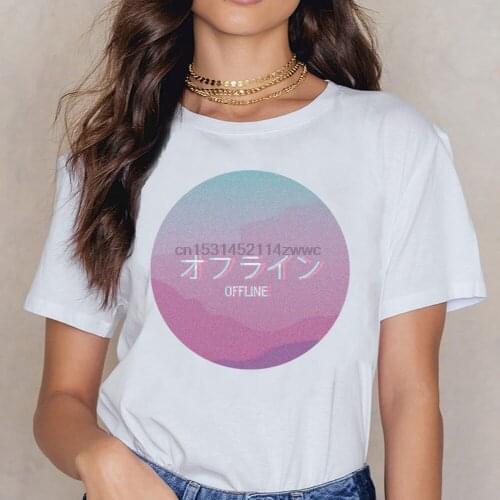 Tops T Shirt Women Japanese Kanji Sad Boys Vaporwave Offline Maternity Funny White Print Female Shirt