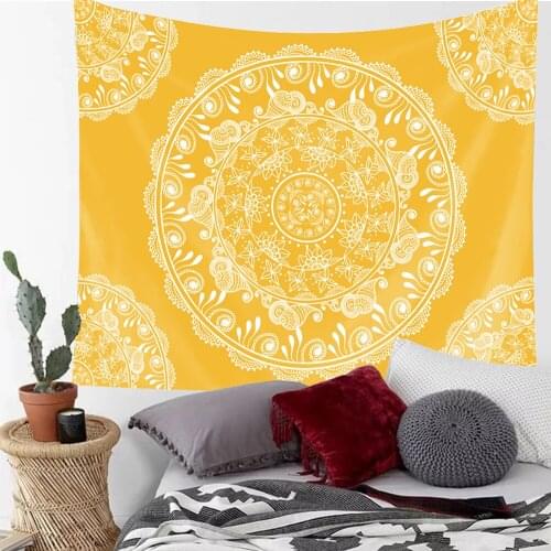 Bohemian Mandala Tapestry Wall Hanging, Yellow Mandala Flower Wall Art Tapestry for Bedroom Living Room Home Decor