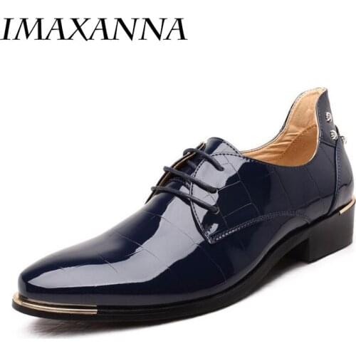 IMAXANNA Patent Leather Oxford Shoes For Men Dress Shoes Men Formal Shoes Pointed Toe Business Wedding Plus Size 45 46 47 48