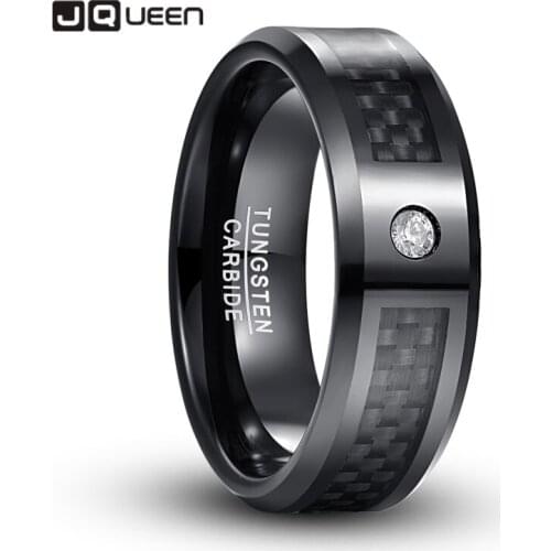 JQUEEN 8mm Electroplated Black Black Carbon Fiber Oblique Tungsten Steel Ring Rings for Men Engagement