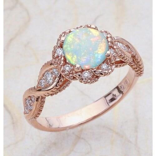2021 Classic Imitation Round Opal Rings For Women Rose Gold Color Female Jewelry Engagement Birthday Party Valentine Gifts