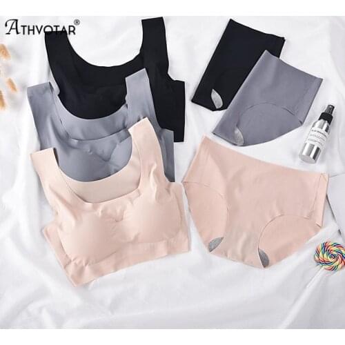 ATHVOTAR Seamless Lingerie Set/2Pcs Japan Peace of Mind No Trace No Underwire Sleep Gathering Sports Panties Vest Bra Suit