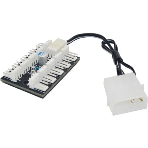 Computer PC Fan Hub Fan Speed Controller Molex Power Cable 1 to 10 Fan Splitter for 3Pin PWM Cooling Cooler with Power Indicator