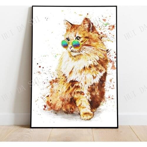 Cat with glasses, tink, watercolor art print, wall art, print, unique poster, ideal gift, fine art print, wall print