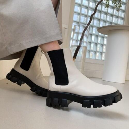 Leather boots autumn and winter platform shoes short tube Cavalier Chelsea Martin boots women shoes Ladies boot size 33-42