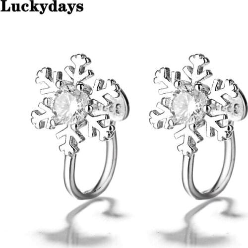 Luckydays Christmas Crystal Snowflake Earrings Ear Clip for Women Jewelry Cute Pendientes Statement Earrings Without Piercing