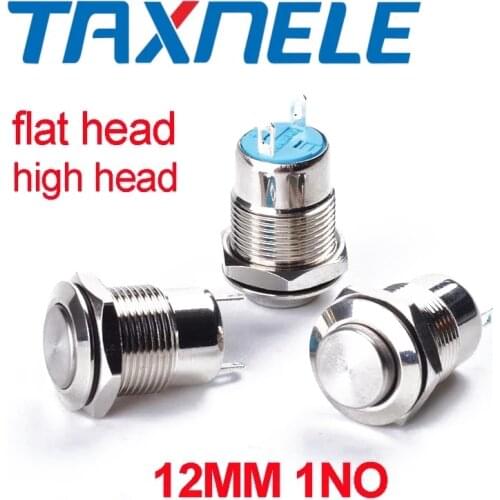 12MM Metal Button Switch Latching Power Push Button Flat High Head Self 1NO momentary latching type 2PIN Car System Home use