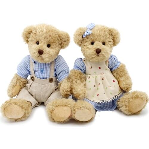 28cm 2 pcs/pair Lovely mini Couple Teddy Bear With Cloth Stuffed & Plush Toy Doll Soft Animal Dolls for kids birthday&christmas