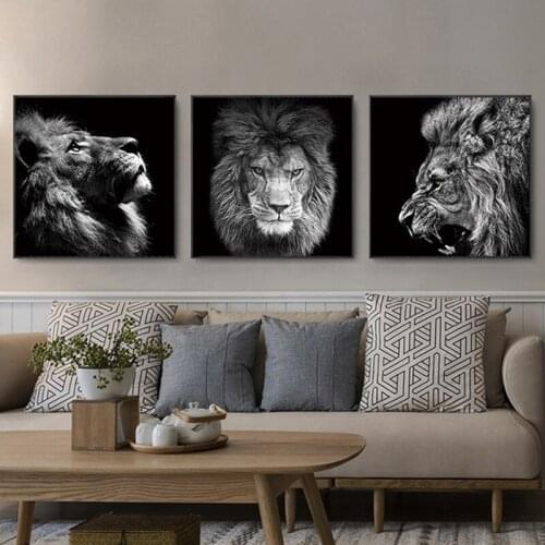 Black and white Lion Wild Animals Canvas Painting Posters and Prints Scandinavian Wall Art Picture for Living Room Cuadros Decor