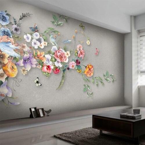 Custom Mural Wallpaper 3D Hand Painted Floral Butterfly Marble Wall Paper Living Room Bedroom Home Decor Fresco Papel De Parede