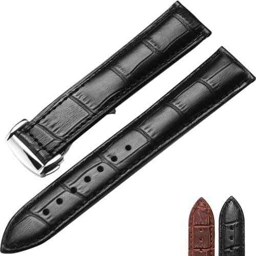 Genuine Leather Watch Strap for O-mega Watch S-eamaster wristband 19mm 20mm 22mm Deployant Clasp Black Brown Watchband Bracelet