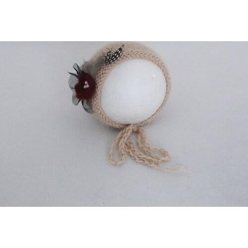 Vintage Newborn Merino Bonnet Baby Hat Photo Props Knitted New Born Bonnet Photography Shoot Studio Props