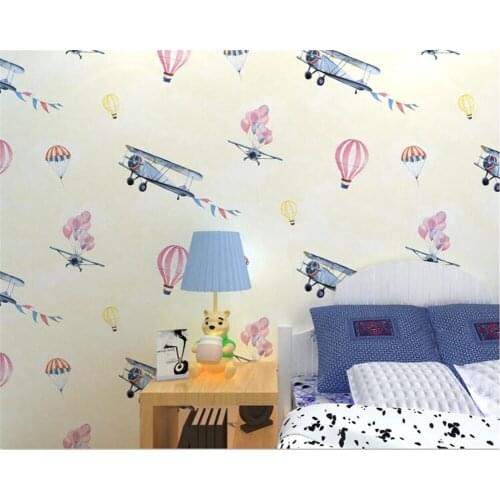 Beibehang Modern 3d wallpaper Cartoon airplane balloon children room wallpaper boy girl bedroom nonwoven 3d wallpaper roll