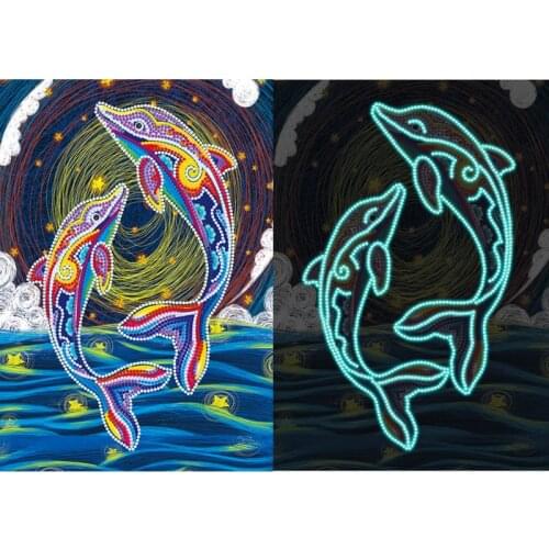 Glows in the dark dolphin DIY luminous diamond painting Special Shaped Diamond Embroidery Cross Stitch Rhinestone Home Decor
