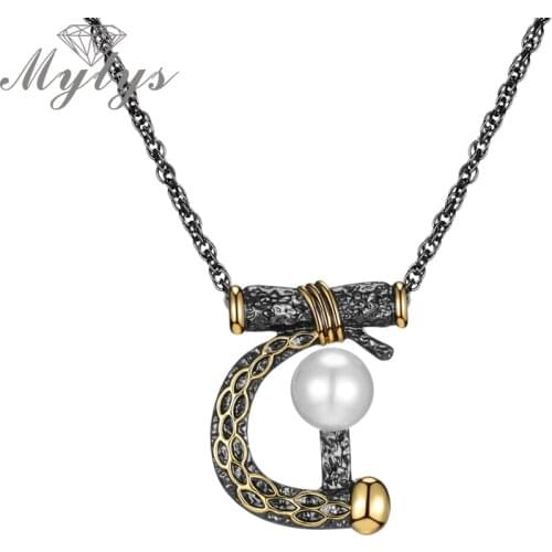 Mytys Vintage Necklace Black Gund Color Old Tree Branches Design Letter D Shape Pendant Necklace for Women CN545