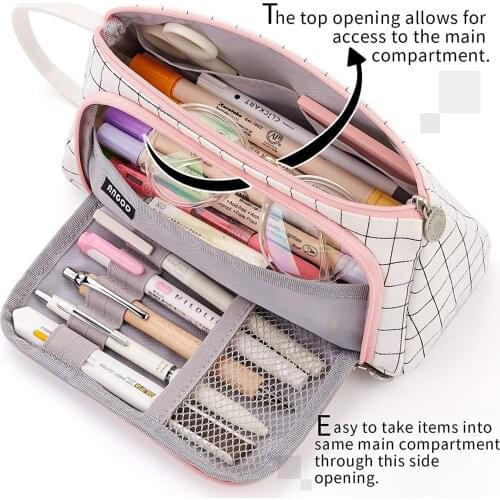 Large Capacity Pouch Holder-Pencil Case Cosmetic Bag with Zipper Cotton Linen Stationery Organizer for Student Stationery Gift