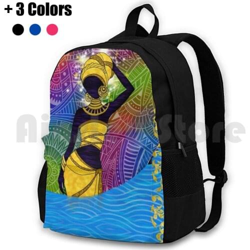 Goddess Oshun Outdoor Hiking Backpack Waterproof Camping Travel Goddess Oshun Yaruba Orisha Love Sweet Water Water Rainbow Gold