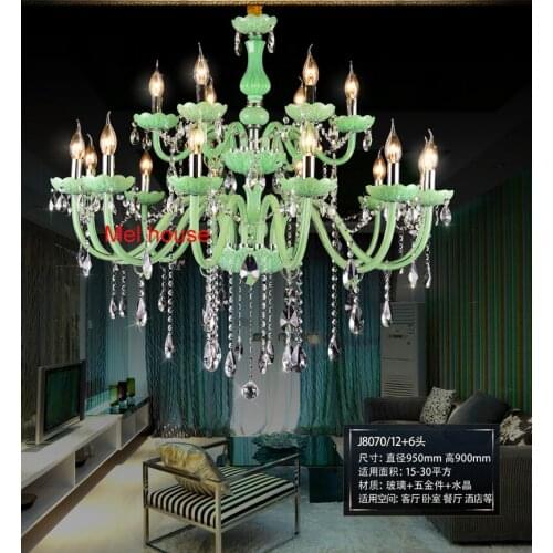 Green Crystal Chandelier Light Crystal Lustre Hanging Lamp luminaria home decoration Large Loyal Imperial Luxury chandeliers