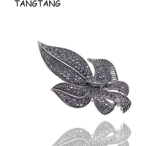 New Brooch Personality Full Rhinestone Anchor Brooch Unisex Antique Jewelry Pins Black Tone Gorgeous Costume Charm Plant BH8213