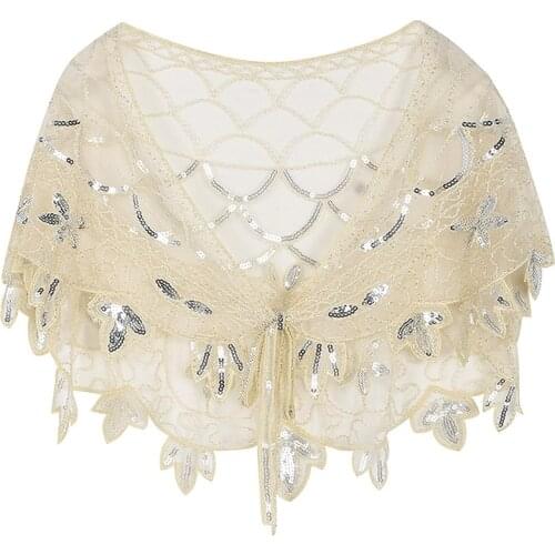 Womens 1920s Shawl Sequin Beaded Evening Wraps Flapper Bolero Flapper Cover Up Bridal Cape