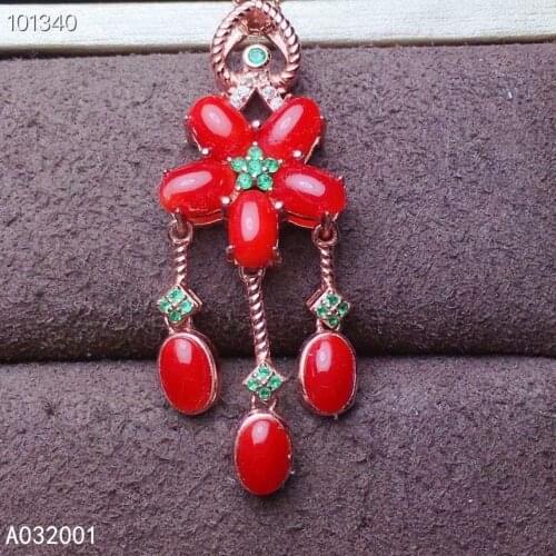 KJJEAXCMY fine jewelry natural red coral 925 sterling silver women pendant necklace chain support test lovely