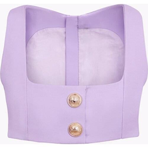 HIGH STREET Newest 2021 Designer Tops Womens Square Collar Lion Buttons Crop Camis