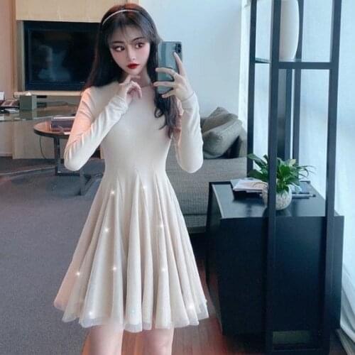 Women Solid Color Long Sleeve Casual Loose Knitted Sweater Dress Warm Mother Fashion Autumn Winter O Neck Straight Dresses E8