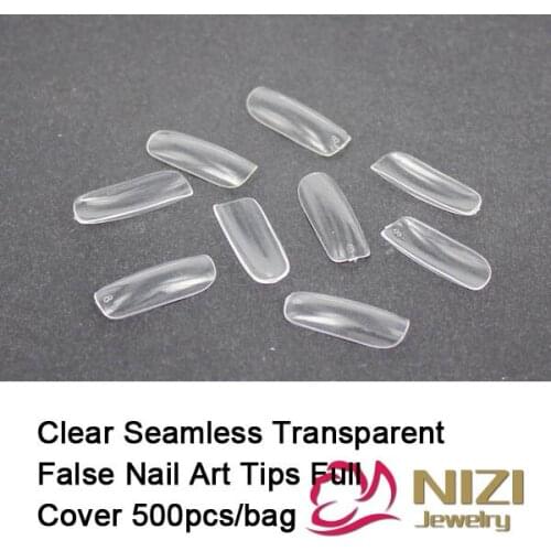 10 Sizes 500pcs/bag Full Nail Tips Clear Seamless Transparent Plastic Fake Nails Fashion DIY False Nails Tips