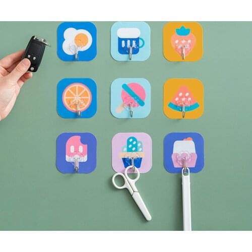 10Pcs Cartoon Adhesive Traceless Sticker Wall Hook Multifunction Suction Cup Hanging Free Punch Paste Hook Kitchen Accessory