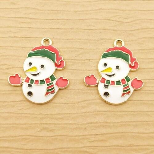10pcs christmas snowman enamel charm for jewelry making cute earring pendant bracelet necklace charms diy charm