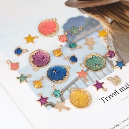 DIY Jewelry Making 5/10Pcs Moon/Star/Planet Enamel Charms Alloy Oil Drop Pendant For Bracelet Necklace