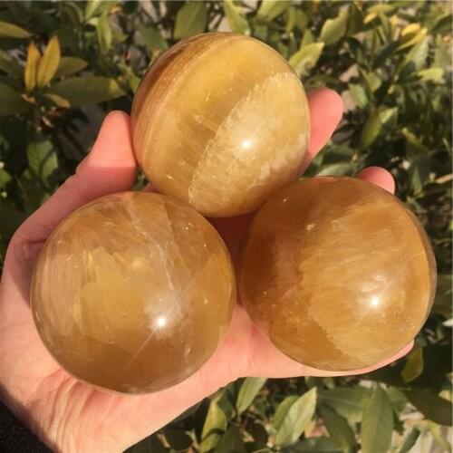 5cm Natural crystal yellow colored fluorite hand-polished quartz ball for home decoration 1pc