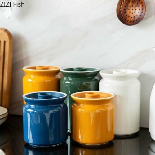 Household Solid Color Ceramic Jar Food Grade Honey Tea Storage Tank Korean Kimchi Jars Sealed Tank Modern Kitchen Storage Tools