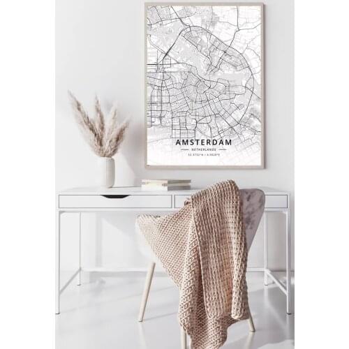 Netherla City World map Amsterdam Eindhoven Fijnaart Leiden black and white map poster print unframe poster office decoration