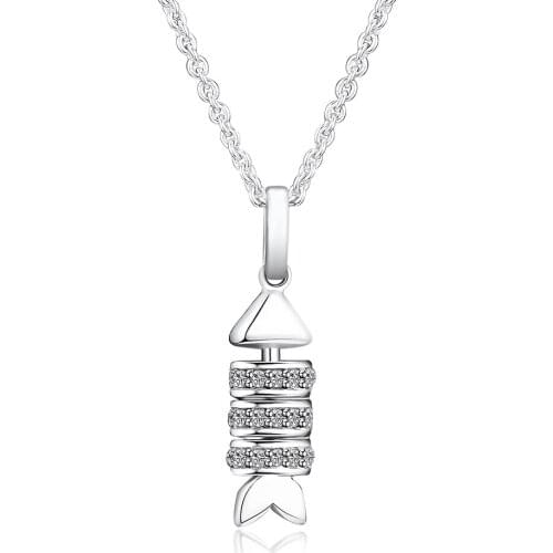 CKK Sparkling Fish Bone Necklaces 100% 925 Sterling Silver Jewelry Free Shipping