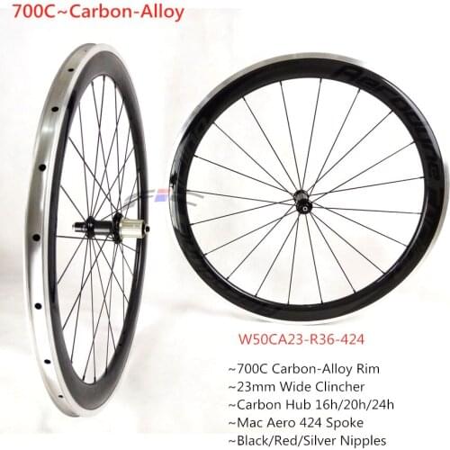 FIC 50mm deep clincher road bike wheel 23mm wide carbon alloy surface brake 700c Powerway R36 hub blade spoke chinese wheelset