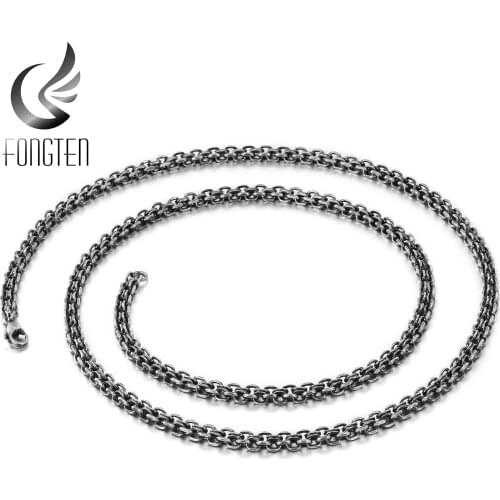 Fongten Vintage Stainless Steel Black Punk Link Chain Long Necklace Men Fashion Jewelry